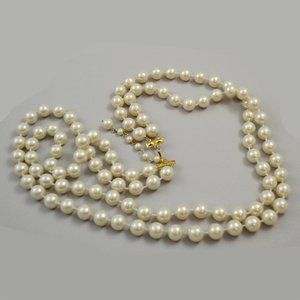 Vintage Double Strand Faux White Pearls 30 Inch Necklace w/ Hook Tail Closure